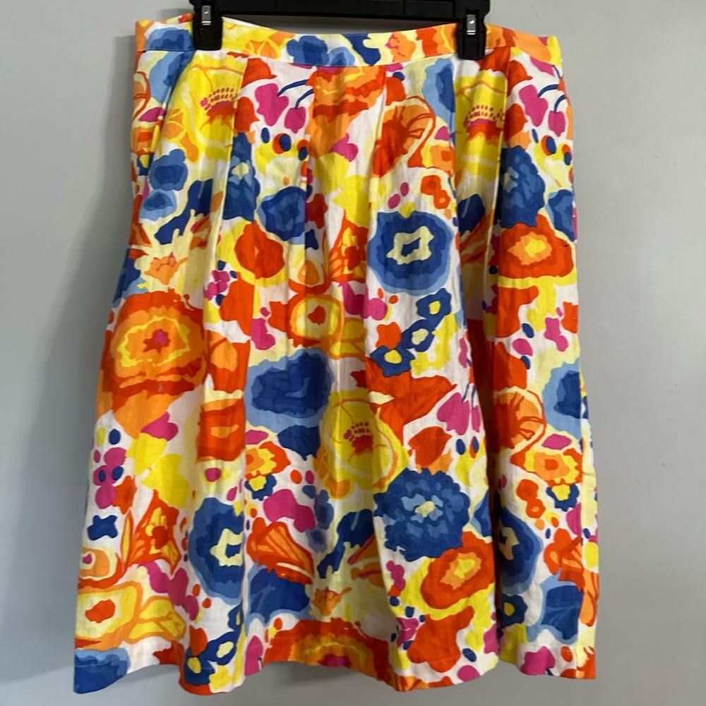 Liz Claiborne 100% Linen Floral Pleated Skirt Size 16